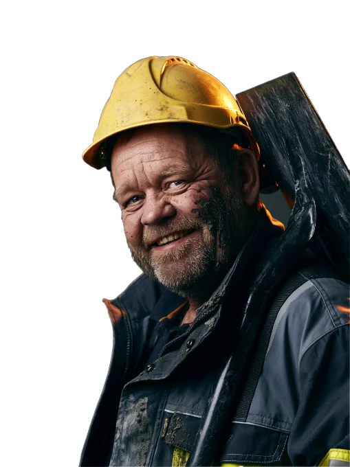 Maskinfører med hjelm
